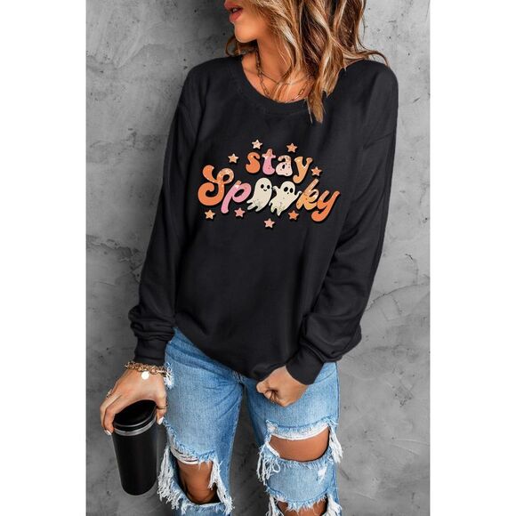 Azura Exchange  Black Halloween stay Spooky Graphic Sweatshirt - Picture 8 of 8